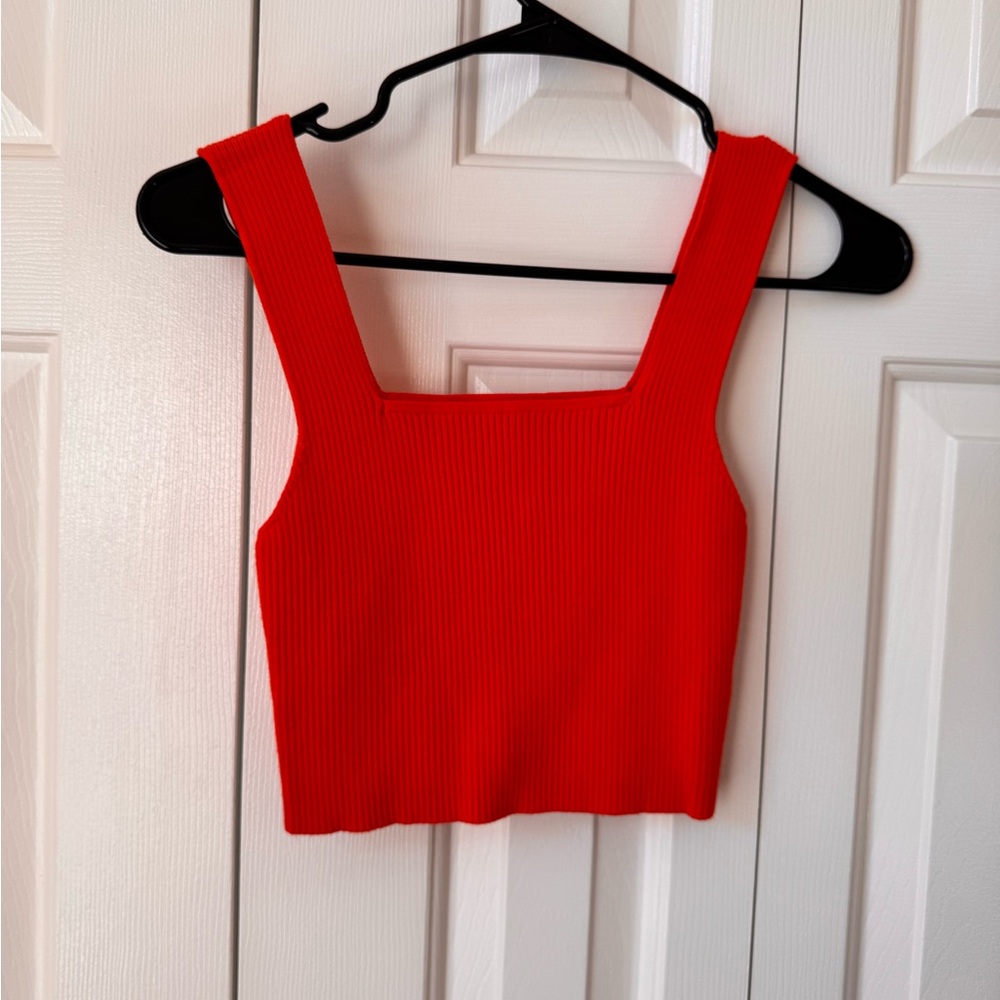 Orange Fitted Crop Tank Top
